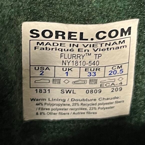 Sorel FlurrySnow Boot  Girls Size 2 - Picture 6 of 6